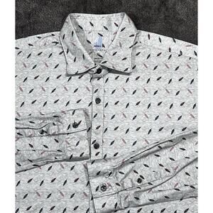 Johnnie-O Featherweight Mens XL Long SleevePolo Shirt Colored Feathers All Over